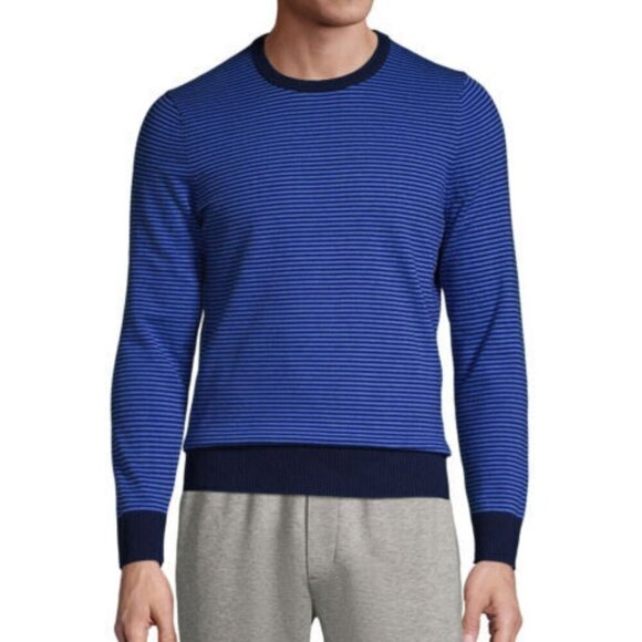 Tommy Hilfiger Mens Blue Textured Knit Crewneck Sweater L Cotton & Ribbed Cuffs - Picture 1 of 11